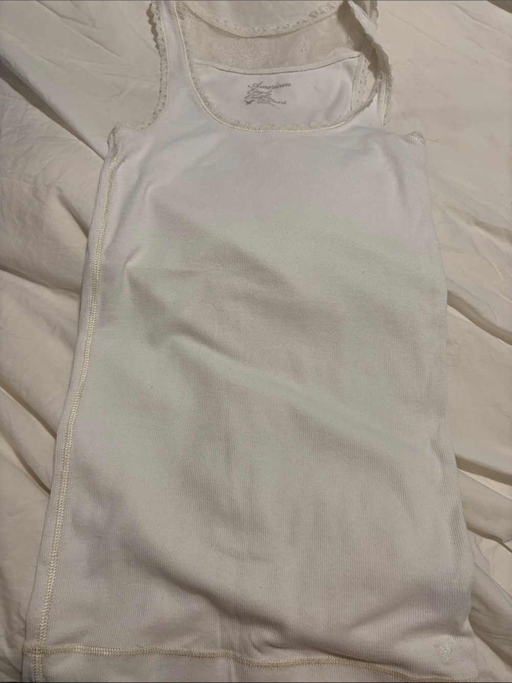 American Eagle Outfitters White Lace-Trim Ribbed Cami